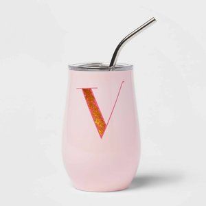 11.8oz Stainless Steel "V" Monogram Wine Tumbler with Straw - Opalhouse